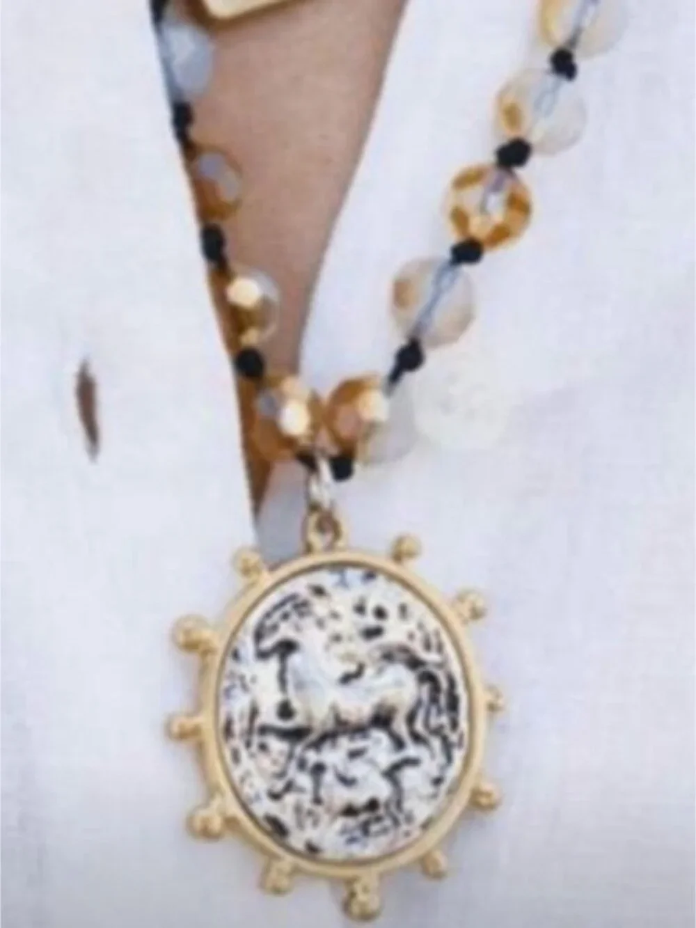 New! Gold Mixed Metal Marble Long Chain Necklace NWOT (2007)